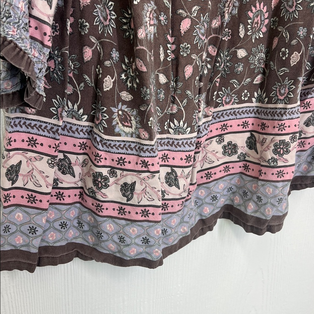 Natural Life - Colorful Burnt Out Floral V Neck Long Sleeve Bohemian Blouse Sm - Picture 13 of 13